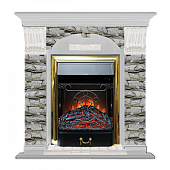 Каминокомплект Glenrich Арочный Алтай (беленый дуб)+Majestic Brass